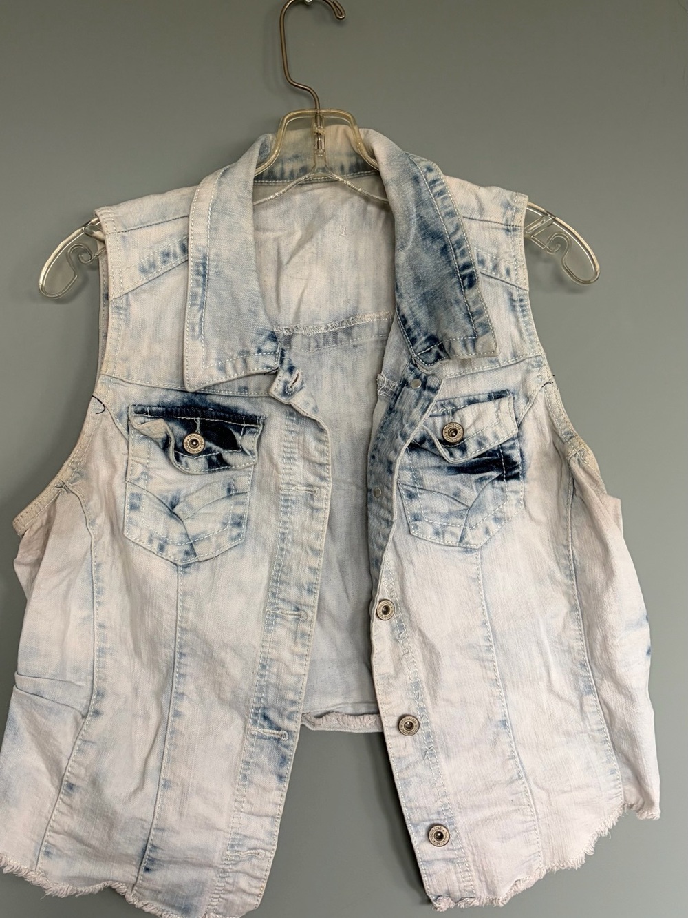 Maurices Light Blue Acid Wash Denim Vest